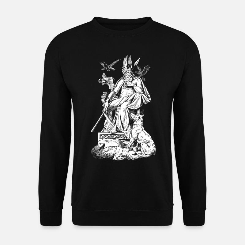 Odin auf Thron mit Speer, Raben und Wölfen - Unisex Pullover - Schwarz