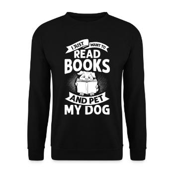 Buch Hund Lesender Bücherwurm Bibliothekar Leser - Unisex Pullover - Schwarz - Vorne - Alina (178cm) & Michal (187cm)