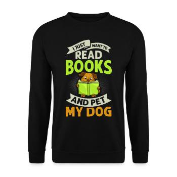 Buch Hund Lesender Bücherwurm Bibliothekar Leser - Unisex Pullover - Schwarz - Vorne - Alina (178cm) & Michal (187cm)