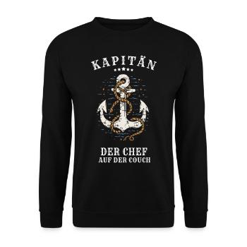 Kapitän - Der Chef auf der Couch - Unisex Pullover - Schwarz - Vorne - Alina (178cm) & Michal (187cm)