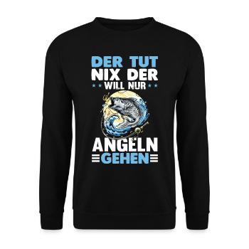 DER TUT NIX DER WILL NUR ANGELN GEHEN - Unisex Pullover - Schwarz - Vorne - Alina (178cm) & Michal (187cm)