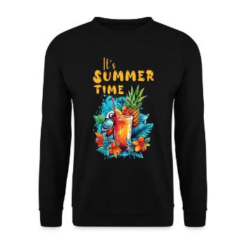 Sommer Cocktail Ananas Ara Papagei Blumen Urlaub - Unisex Pullover - Schwarz - Vorne - Alina (178cm) & Michal (187cm)