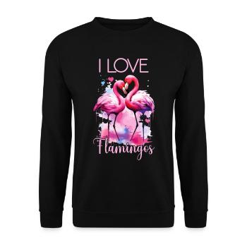 Flamingo I Love Couple Couple Romantique Coeur - Sweat-shirt Unisexe - noir - Devant - Alina (178cm) & Michal (187cm)
