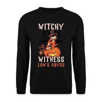 Hexe Zeuge Abgrund des Gesetzes Gruselige Anwältin - Unisex Pullover - Schwarz - Vorne - Alina (178cm) & Michal (187cm)