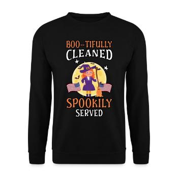 Boo-tifully Cleaned Spookily Served Halloween - Unisex Sweatshirt - black - Front - Alina (178cm) & Michal (187cm)
