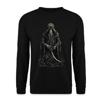 Tentakel Sensenmann Halloween Grusel Design - Unisex Pullover - Schwarz - Vorne - Alina (178cm) & Michal (187cm)