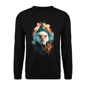 Die Freiheit des Himmels: Adler und Berglandschaft - Unisex Pullover - Schwarz - Vorne - Alina (178cm) & Michal (187cm)