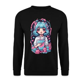 Anime Girl Kawaii gothique Milkshake Pastel Design - Sweat-shirt Unisexe - noir - Devant - Alina (178cm) & Michal (187cm)