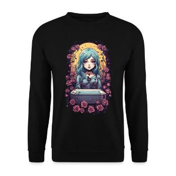 Gothic Anime Kawaii Girl with Roses Victorian - Unisex Sweatshirt - black - Front - Alina (178cm) & Michal (187cm)