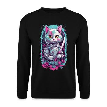 Kawaii Goth Cat with Katana Warrior Cats - Unisex Sweatshirt - black - Front - Alina (178cm) & Michal (187cm)