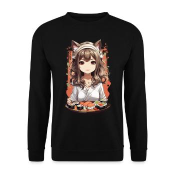 Kawaii Anime Cats Girl Sushi Design - Unisex Sweatshirt - black - Front - Alina (178cm) & Michal (187cm)