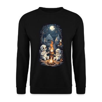 Halloween Mumie Camping Lagerfeuer Cartoon - Unisex Pullover - Schwarz - Vorne - Alina (178cm) & Michal (187cm)