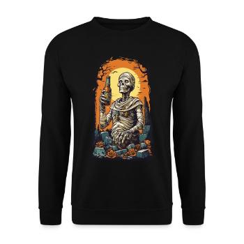 Lustige Mumie Bier Halloween Retro Design - Unisex Pullover - Schwarz - Vorne - Alina (178cm) & Michal (187cm)