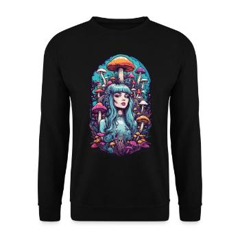 Psychedelic Pastel Dream Mushrooms Festival Design - Unisex Sweatshirt - black - Front - Alina (178cm) & Michal (187cm)