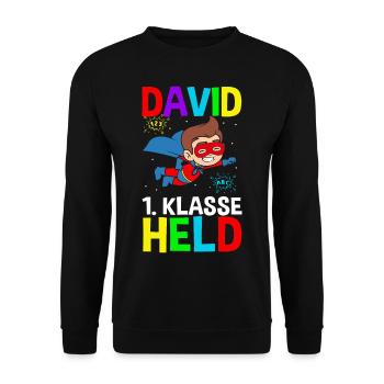 Schoolchild David 1st Grade Hero - Unisex Sweatshirt - black - Front - Alina (178cm) & Michal (187cm)