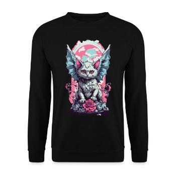 Geflügelte Goth Katze Pastell Gothic Aesthetic - Unisex Pullover - Schwarz - Vorne - Alina (178cm) & Michal (187cm)
