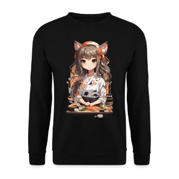 Kawaii Sushi Master Anime Girl Design - Sweat-shirt Unisexe - noir - Devant - Alina (178cm) & Michal (187cm)