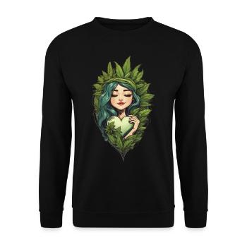 Herz für Pflanzen Hipster Streetwear Design - Unisex Pullover - Schwarz - Vorne - Alina (178cm) & Michal (187cm)