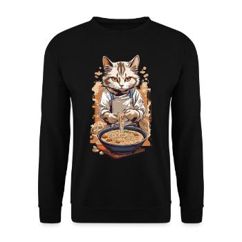 Kawaii Ramen Katze Japan Food Streetwear Aesthetic - Unisex Pullover - Schwarz - Vorne - Alina (178cm) & Michal (187cm)