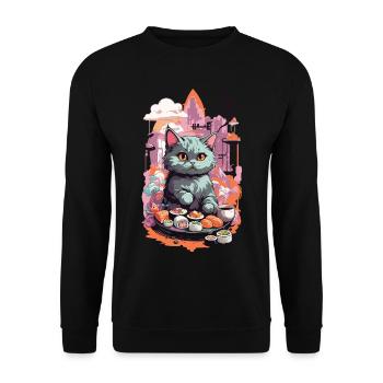 Kawaii Katze Sushi Pastell Liebhaber Japan Style - Unisex Pullover - Schwarz - Vorne - Alina (178cm) & Michal (187cm)