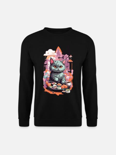 Kawaii Katze Sushi Pastell Liebhaber Japan Style - Unisex Pullover - Schwarz