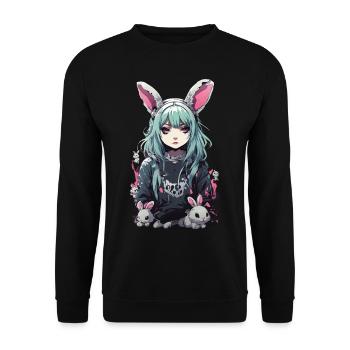 Anime Bunny Gothic e-Girl Vintage Design - Unisex Sweatshirt - black - Front - Alina (178cm) & Michal (187cm)