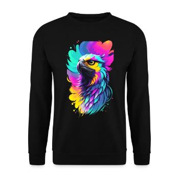 Bunter Adler im Splash Art Stil - Unisex Pullover - Schwarz - Vorne - Alina (178cm) & Michal (187cm)