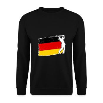 Golfspieler Deutschland Flagge Golf - Unisex Pullover - Schwarz - Vorne - Alina (178cm) & Michal (187cm)