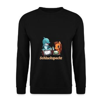 Schluckspecht Delphin Bauchtasche Party Mallorca - Unisex Pullover - Schwarz - Vorne - Alina (178cm) & Michal (187cm)