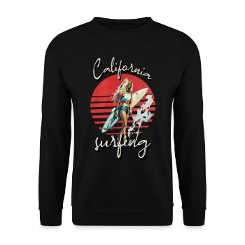Californie Surf Rétro Sunset Surfer Fille - Sweat-shirt Unisexe - noir - Devant - Alina (178cm) & Michal (187cm)