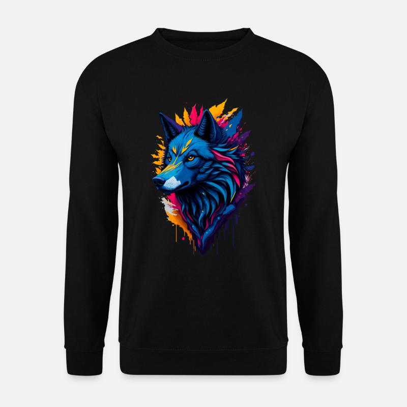 bunter abstrakter Wolf - Unisex Pullover - Schwarz