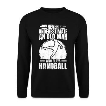 Unterschätze nie einen alten Handballer - Unisex Pullover - Schwarz - Vorne - Alina (178cm) & Michal (187cm)