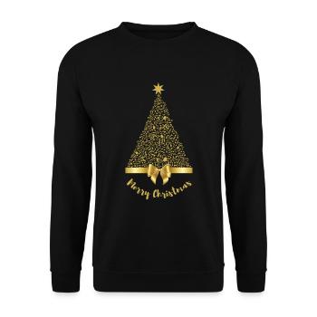 Merry Christmas Gold Music Notes Tree with Bow - Unisex Sweatshirt - black - Front - Alina (178cm) & Michal (187cm)