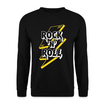 Rock'n'Roll Text Logo mit Blitz - Unisex Pullover - Schwarz - Vorne - Alina (178cm) & Michal (187cm)
