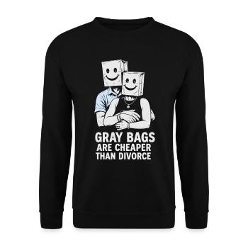 Humorvolles graues Taschenpaar Sweatshirt Design - Unisex Pullover - Schwarz - Vorne - Alina (178cm) & Michal (187cm)