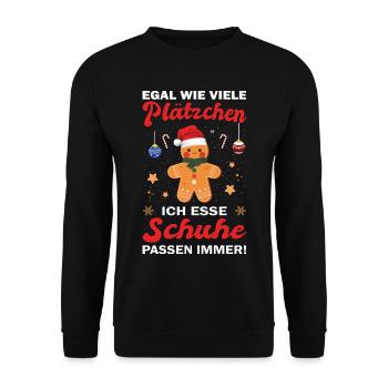 Weihnachtsgeschenk Lebkuchenmann Plätzchen Schuhe - Unisex Pullover - Schwarz - Vorne - Alina (178cm) & Michal (187cm)