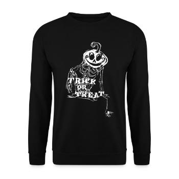 Halloween Trick or Treat Comic Pumpkin Skeleton - Unisex Sweatshirt - black - Front - Alina (178cm) & Michal (187cm)