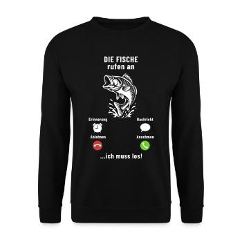 The fish are calling - I have to go - Angler Spruch - Unisex Sweatshirt - black - Front - Alina (178cm) & Michal (187cm)