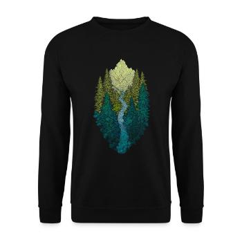 Berglandschaft mit Wald und Fluss – Naturdesign - Unisex Pullover - Schwarz - Vorne - Alina (178cm) & Michal (187cm)