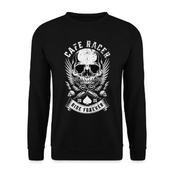 Cafe Racer Skull Ride Forever Biker - Unisex Pullover - Schwarz - Vorne - Alina (178cm) & Michal (187cm)