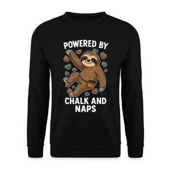 Bouldern Shirt lustig – Faultier mit Chalk - Unisex Pullover - Schwarz - Vorne - Alina (178cm) & Michal (187cm)