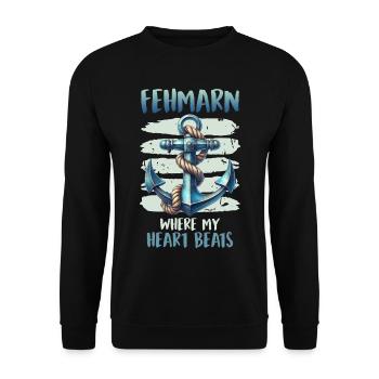FEHMARN LÀ OÙ MON CŒUR BAT Drôle - Sweat-shirt Unisexe - noir - Devant - Alina (178cm) & Michal (187cm)