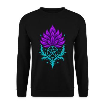 Distel mit Pentagramm - Spirituelles Symbol - Unisex Pullover - Schwarz - Vorne - Alina (178cm) & Michal (187cm)