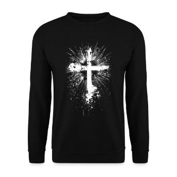 White cross with paint splatter - Unisex Sweatshirt - black - Front - Alina (178cm) & Michal (187cm)
