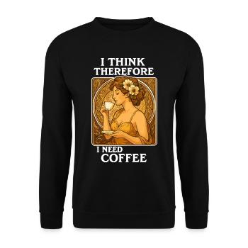 Art Nouveau Pin-Up: I think, therefore coffee - Unisex Sweatshirt - black - Front - Alina (178cm) & Michal (187cm)