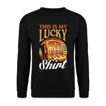 Mein Glücksshirt Casino Spielautomat Glücksspiel - Unisex Pullover - Schwarz - Vorne - Alina (178cm) & Michal (187cm)