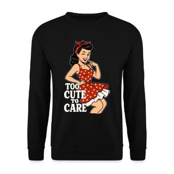 Too Cute to Care – Naughty Pin-up Girl Retro - Unisex Sweatshirt - black - Front - Alina (178cm) & Michal (187cm)