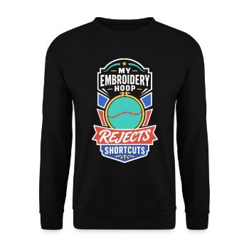 Stickrahmen lehnt Abkürzungen ab - Unisex Pullover - Schwarz - Vorne - Alina (178cm) & Michal (187cm)