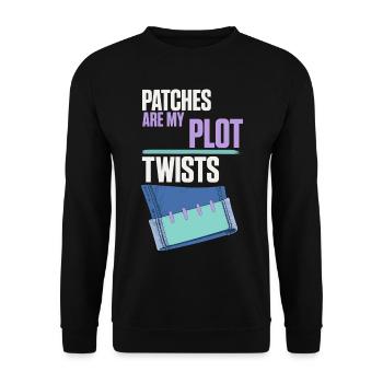 Patches Are My Plot Twists – Flicken - Unisex Pullover - Schwarz - Vorne - Alina (178cm) & Michal (187cm)