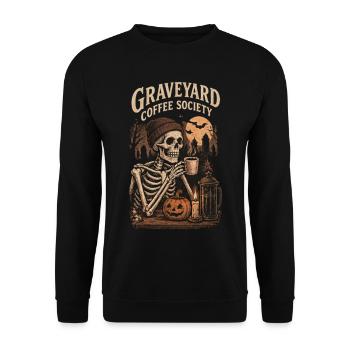 Graveyard Coffee Society – Halloween Skeleton - Unisex Pullover - Schwarz - Vorne - Alina (178cm) & Michal (187cm)